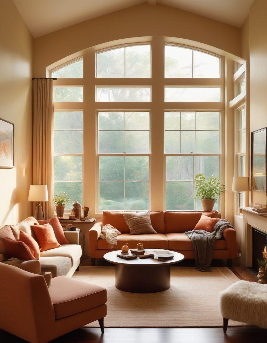 A serene scene depicting a diverse family gathered together in a warm, cozy living room filled with personal mementos, symbolizing trust and emotional security. Soft natural light filters through a window, casting gentle shadows, while a heartwarming atmosphere is created by laughter and shared moments. Incorporate elements representing comprehensive coverage, such as soothing insurance symbols subtly integrated into the background. realistic illustration. warm colors. cozy setting.